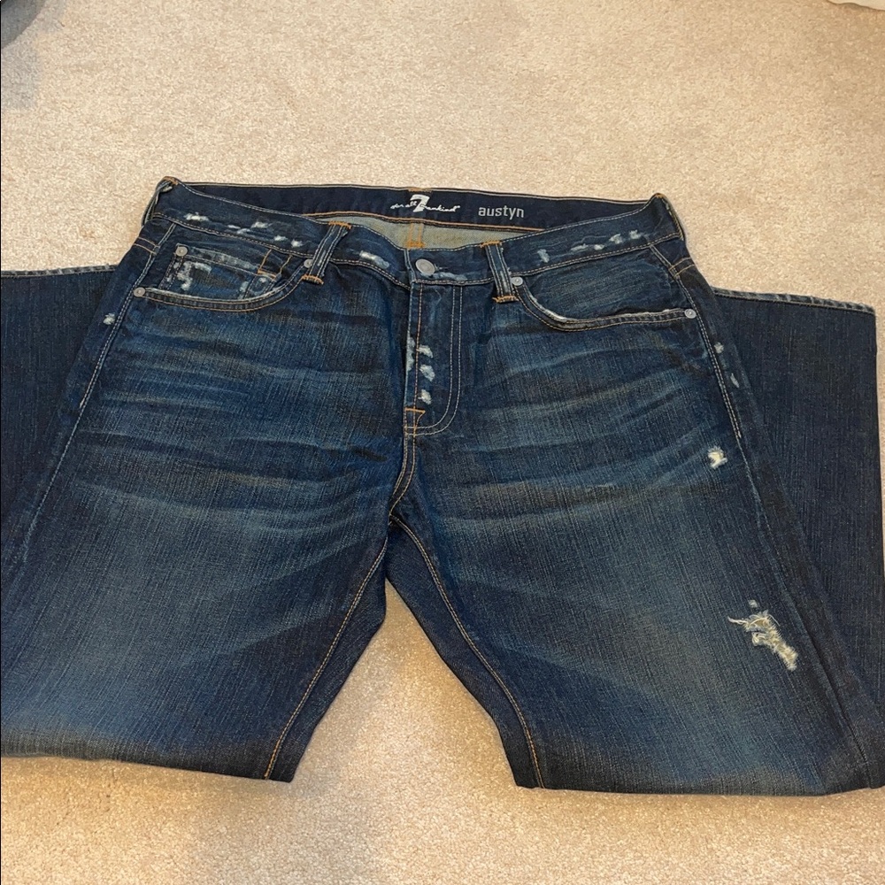 7 For All Mankind Dark Blue Distressed Jeans Men’s waist 34